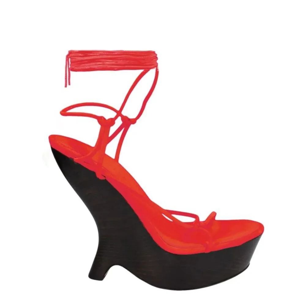 Ferragamo Frida Platform Wedge Sandals Red Womens